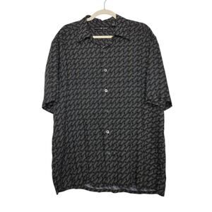 Vintage Axis Art Abstract Geometric AOP Button Shirt Rayon Large Grunge Punk